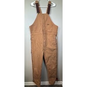 KEY Insulated Brown Duck Canvas Bib Carpenter Overalls Mens‎ Large Long Side Zip